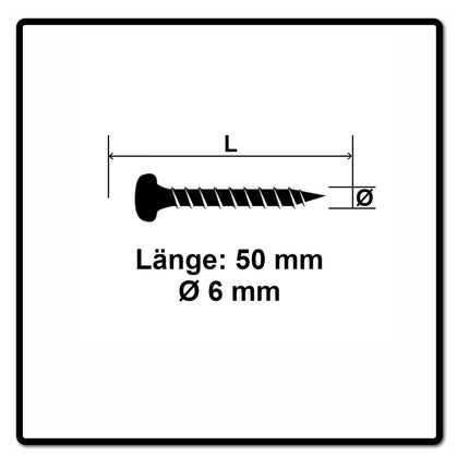 Fischer Power-Fast II FPF II Viti per truciolato 6,0x50 mm - 50 pz. ( 670531 ) Pan Head con filettatura piena Torx galvanizzato, passivato blu