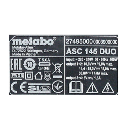 Metabo basic set with 2x Li-Power 5.2Ah battery + ASC 145 DUO double charger