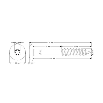 Meisterling Vis de façade 5,5x55 mm, 100 pcs., tête plate 12 mm, filetage partiel, empreinte Torx, acier inoxydable V4A, gris clair (010030000441)