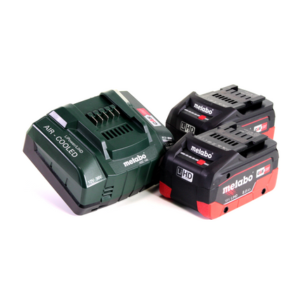 Juego básico de adaptador de corriente para batería Metabo PA 14.4-18 LED-USB con 2 baterías LiHD de 8,0 Ah + cargador ASC145