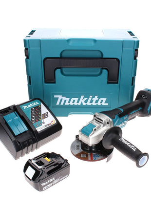 Makita DGA 519 RM1J Cordless angle grinder 18 V 125 mm Brushless X-Lock + 1x rechargeable battery 4.0 Ah + charger + Makpac