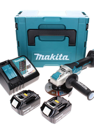 Makita DGA 519 RGJ Cordless angle grinder 18 V 125 mm Brushless X-Lock + 2x rechargeable battery 6.0 Ah + charger + Makpac