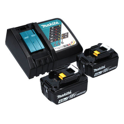 Tijera cortacésped a batería Makita DUM 604 RMXJ 18 V con cuchilla cortacésped y arbustos + 2x baterías 4,0 Ah + cargador + Makpac