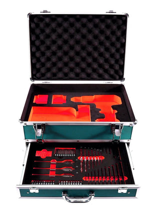 Makita DHP 482 M1TX Trapano avvitatore con percussione a batteria 18 V 62 Nm + 1x Batteria 4,0 Ah + Set 70 punte + Valigetta in alluminio TX - senza caricabatterie