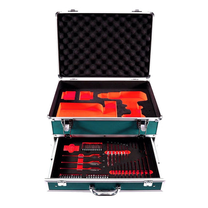 Taladro percutor inalámbrico Makita DHP 456 SFTX 18 V 50 Nm + 2x baterías 3,0 Ah + cargador + juego de brocas de 70 piezas + maletín de aluminio TX