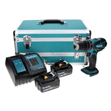 Taladro percutor inalámbrico Makita DHP 456 SGTX 18 V 50 Nm + 2x baterías 6,0 Ah + cargador + juego de brocas de 70 piezas + maletín de aluminio TX