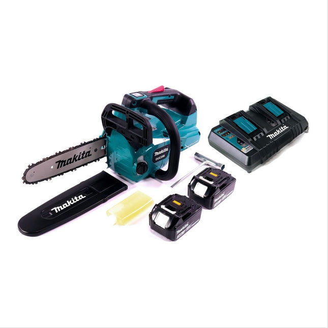 Makita DUC 256 PF Motosega a batteria 36 V ( 2x 18 V ) Brushless 25 cm + 2x batteria 3,0 Ah + doppio caricabatterie