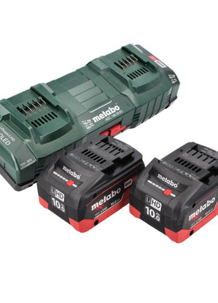 Set di batterie Metabo 18V: 2 batterie LIHD da 10,0Ah + caricabatterie doppio ASC 145 DUO - Sistema CAS