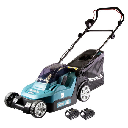 Cortacésped a batería Makita DLM 432 T2 36 V (2x 18 V) 43 cm sin escobillas + 2x batería 5,0 Ah - sin cargador