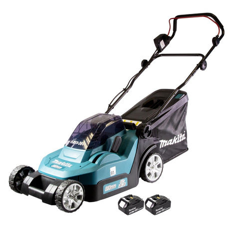 Makita DLM 432 T2 cordless lawn mower 36 V ( 2x 18 V ) 43 cm brushless + 2x battery 5.0 Ah - without charger