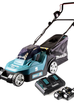 Makita DLM 432 PT4 cordless lawn mower 36 V ( 2x 18 V ) 43 cm brushless + 4x battery 5.0 Ah + double charger