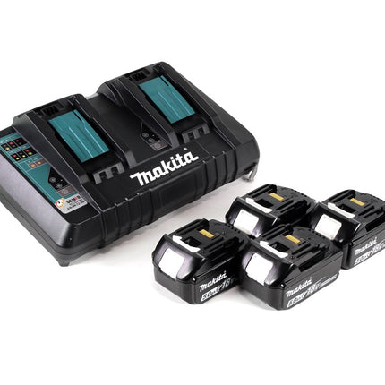 Cortacésped a batería Makita DLM 432 PT4 36 V (2x 18 V) 43 cm sin escobillas + 4x batería 5,0 Ah + cargador doble