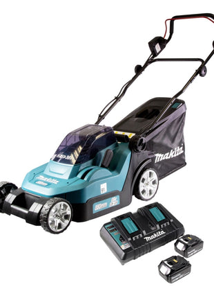 Makita DLM 432 PG2 cordless lawn mower 36 V ( 2x 18 V ) 43 cm brushless + 2x battery 6.0 Ah + double charger