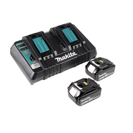Cortacésped a batería Makita DLM 432 PG2 36 V (2x 18 V) 43 cm sin escobillas + 2x batería 6,0 Ah + cargador doble