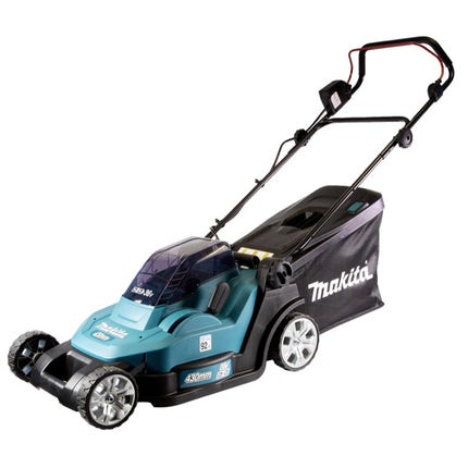 Cortacésped a batería Makita DLM 432 PG2 36 V (2x 18 V) 43 cm sin escobillas + 2x batería 6,0 Ah + cargador doble