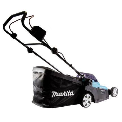 Cortacésped a batería Makita DLM 432 PG2 36 V (2x 18 V) 43 cm sin escobillas + 2x batería 6,0 Ah + cargador doble