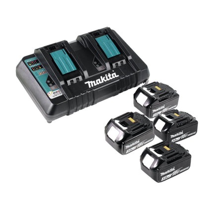 Makita DLM 382 PF4 cordless lawn mower 36 V ( 2x 18 V ) 38 cm 40 l + 4x rechargeable battery 3.0 Ah + double charger