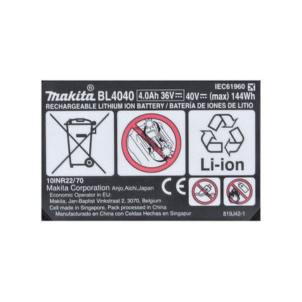 Kit di alimentazione Makita 40 V max. con batteria BL 4040 4,0 Ah XGT ( 191B26-6 ) + caricatore rapido DC 40 RA XGT LXT ( 191E07-8 )