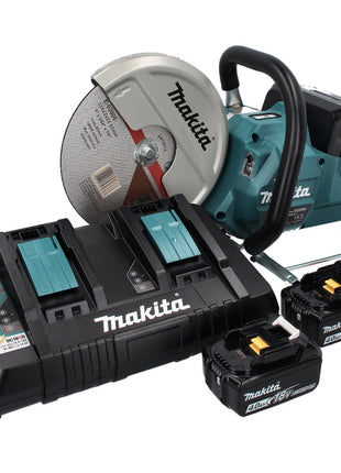 Makita DCE 090 PM2X1 Cordless Brushless Disc Cutter 36 V (2x 18 V) 230 mm + Batteries 4.0 Ah + Dual-Charger
