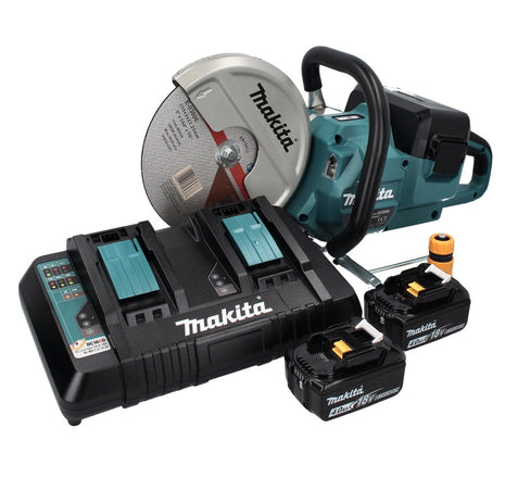 Makita DCE 090 PM2X1 Cordless Brushless Disc Cutter 36 V (2x 18 V) 230 mm + Batteries 4.0 Ah + Dual-Charger