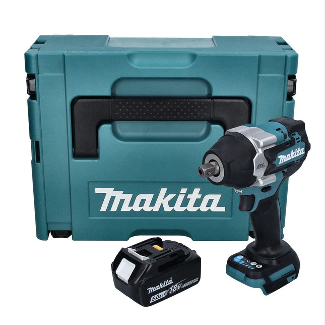 Llave de impacto sin cable Makita DTW 701 T1J 18 V 700 Nm 1/2" XPT Sin escobillas + 1x batería recargable 5,0 Ah + Makpac - sin cargador