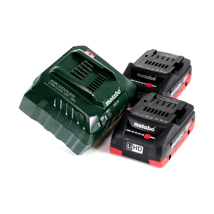 Martillo combinado a batería Metabo KHA 18 LTX 18 V 2,2 J SDS Plus + 2x baterías 4,0 Ah + cargador + juego de taladro y cincel 11 piezas certificado PGM + metaBOX.