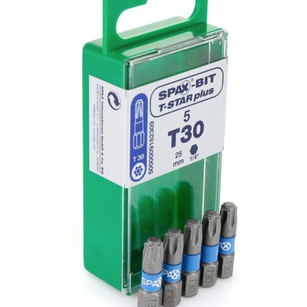 SPAX Set BIT T-STAR plus T30 - 6,4 x 25 mm, 5 Stk. ( 5000009182309 ) + HI.FORCE Tellerkopf Schraube 6,0 x 60 mm 200 Stk. ( 0251010600605 )
