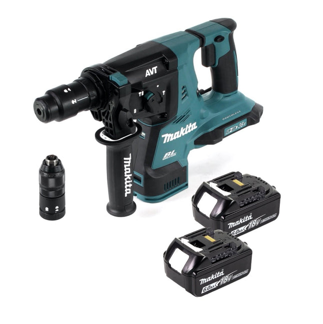Taladro percutor a batería Makita DHR 281 G 36 V (2x 18 V) 2,8 J SDS-plus sin escobillas + 2x batería 6,0 Ah - sin cargador