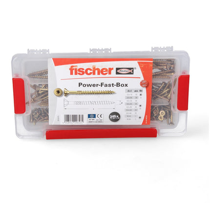 Fischer Power-Fast Box Set - 4x 245 Pièces 3,5 - 5 mm (4x 667005) tête fraisée avec double filetage Torx, zingué, passivé jaune