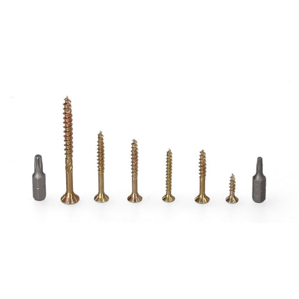 Fischer Power-Fast Box Set - 4x 245 Pièces 3,5 - 5 mm (4x 667005) tête fraisée avec double filetage Torx, zingué, passivé jaune