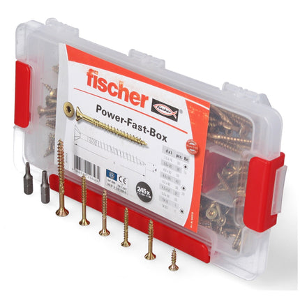 Fischer Power-Fast Box Set - 4x 245 Pièces 3,5 - 5 mm (4x 667005) tête fraisée avec double filetage Torx, zingué, passivé jaune