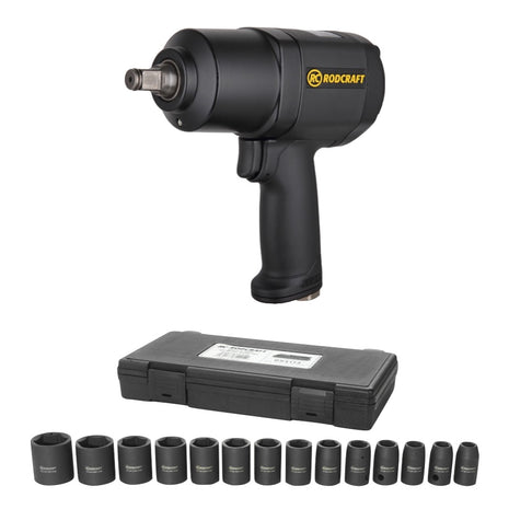 Rodcraft RC2268 Avvitatore ad impulsi 900 Nm 1/2" + 14x Dadi a bussola RS4114 Acciaio al cromo molibdeno