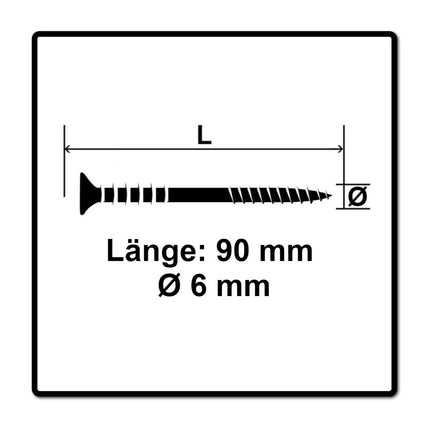 SPAX Vis d'ajustement 6,0 x 90 mm - Filetage avec rainures de maintien - Tête plate - T-STAR Plus - 4Cut - WIROX - 200pcs. (5x 161010600903)