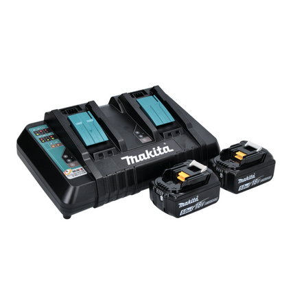Makita DLM 432 PT2 Akku Rasenmäher 36 V ( 2x 18 V ) 43 cm Brushless + 2x Akku 5,0 Ah + Doppel Ladegerät + 1x Sichelmesser