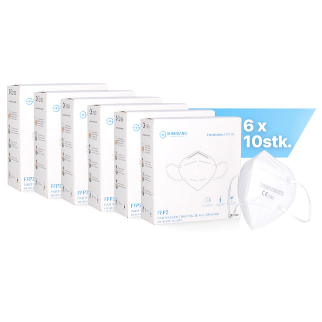 Shengang Masques 60x FFP2 certifié CE conforme à la pharmacie protection de la bouche et du nez 5 couches ISO9001: 2015 / EN149 2001 A1: 2009