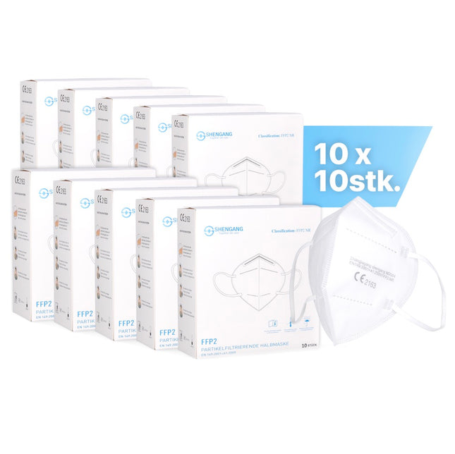 Shengang 100x FFP2 Masque CE certifié CE conforme aux normes pharmaceutiques protection de la bouche, du nez et de l'haleine 5-plis ISO9001:2015 / EN149 2001 A1:2009