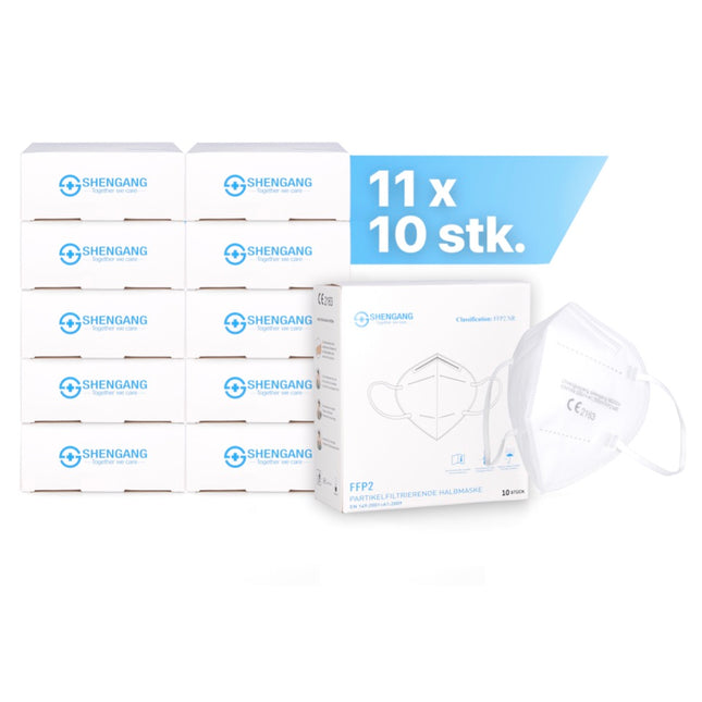 Shengang Masques 110x FFP2 certifié CE conforme à la pharmacie protection de la bouche et du nez 5 couches ISO9001: 2015 / EN149 2001 A1: 2009
