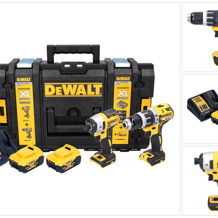 DeWalt DCK 266 P2T 18 V Cordless Combo Pack: 1x DCD 796 Hammer Drill Driver + 1x DCF 887 Impact Driver + 2x Batteries 5.0 Ah + Charger + TSTAK