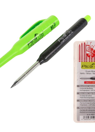 Pica DRY Longlife Automatic Pen Tieflochmarker ( 3030 ) + 10 tlg. Ersatz Minen Set Wasserlöslich Rot ( 4031 ) - Toolbrothers