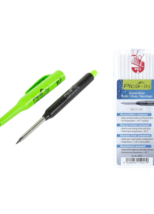 Pica DRY Longlife Automatic Pen Tieflochmarker ( 3030 ) + 10 tlg. Spezial Minen Set Wasserstrahlfest Weiss ( 4043 ) - Toolbrothers