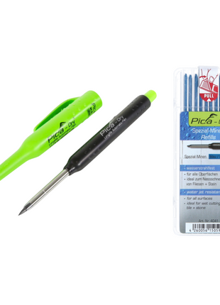 Pica DRY Longlife Automatic Pen Tieflochmarker ( 3030 ) + 10 tlg. Spezial Minen Set Wasserstrahlfest Blau ( 4041 ) - Toolbrothers