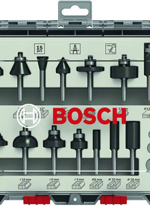 Bosch Mixed Fräser Set 15 tlg. 6 mm Schaft ( 2607017471 ) für Oberfräsen