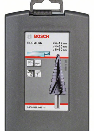Bosch HSS-AlTiN Stufenbohrer Set 4 - 12 / 4 - 20 / 6 - 30 mm 3 tlg. ( 2608588069 ) 3-Flächen-Schaft - Toolbrothers