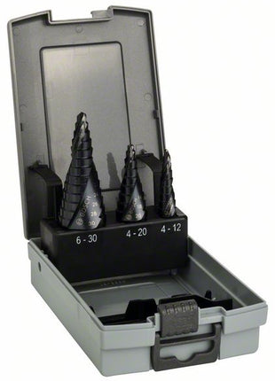 Bosch HSS-AlTiN Stufenbohrer Set 4 - 12 / 4 - 20 / 6 - 30 mm 3 tlg. ( 2608588069 ) 3-Flächen-Schaft - Toolbrothers
