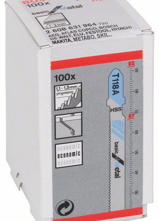 Bosch T 118 A Stichsägeblätter Basic for Metal für Metallarbeiten - 100 Stück, gefräste Zähne, für Stichsägen mit T-Schaft-Aufnahme - Toolbrothers