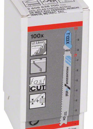 Bosch T 123 X Progressor for Metal Stichsägeblätter für Metallarbeiten - 100 Stück, gefräste Zähne, für Stichsägen mit T-Schaft-Aufnahme - Toolbrothers