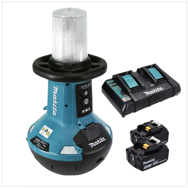 Makita DML 810 PT Akumulatorowy naświetlacz LED 18 / 36 V ( 2 x 18 V ) 5500 lm IP54 + 2x akumulator 5,0 Ah + podwójna ładowarka