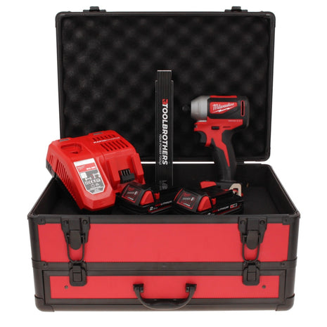 Milwaukee M18 BLID2-202FC TX Cordless Impact Driver 180 Nm 1/4" 18V Brushless + 2x Batteries 2.0 Ah + Charger + TX Case + Folding Meter