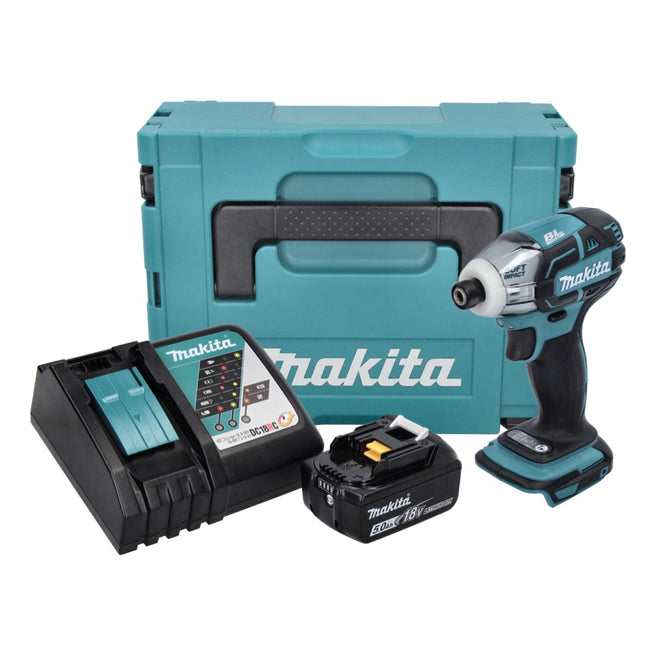 Makita DTS 141 RT1J atornillador de impulsos sin cable 18 V 40 Nm 1/4" sin escobillas + 1x batería recargable 5,0 Ah + cargador + Makpac