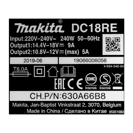 Makita Power Source Kit 18 V con - 2x Baterías BL 1860 B 6,0 Ah (2x 197422-4) + Cargador rápido múltiple DC 18 RE (198720-9)